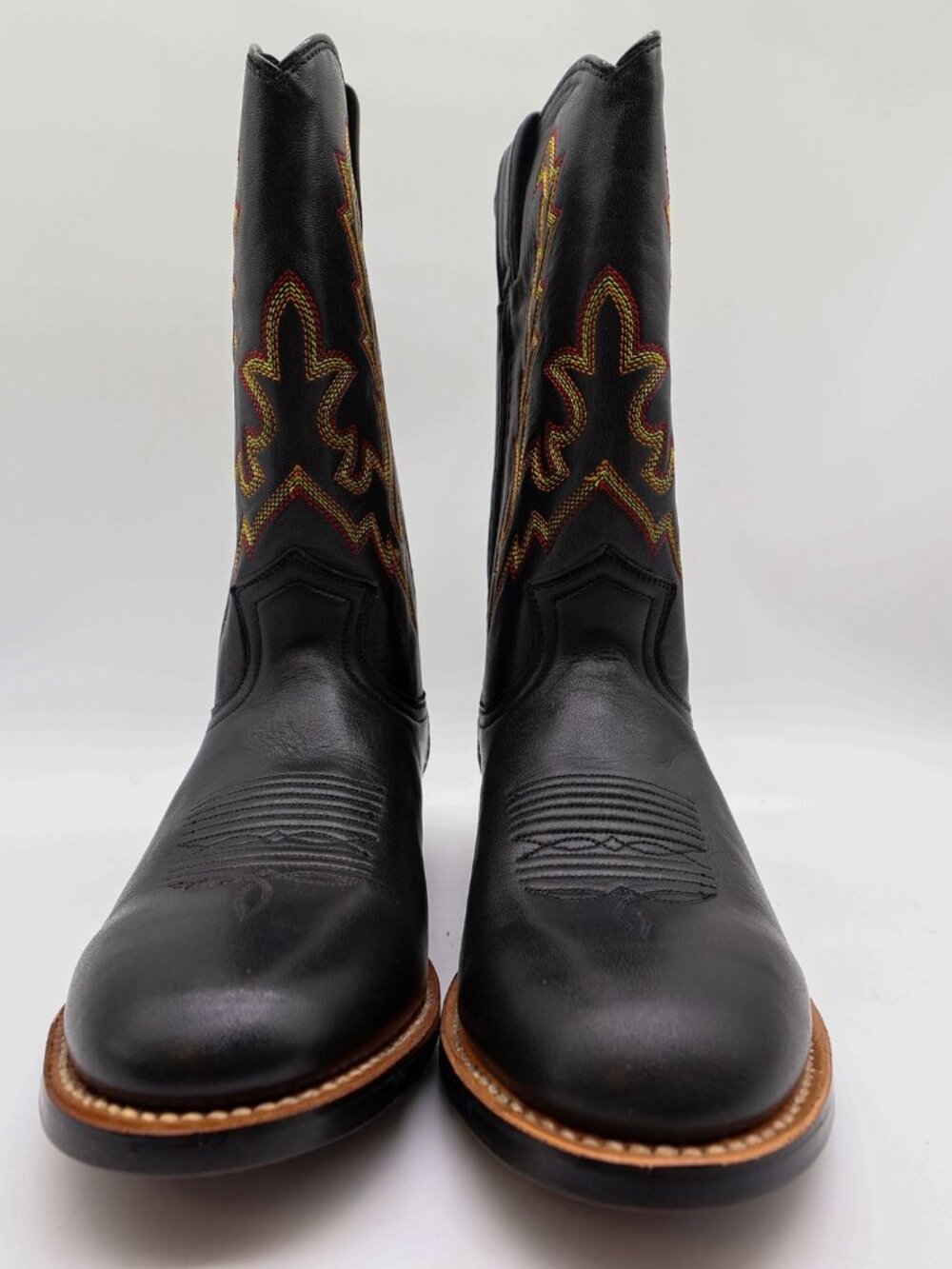 Vintage Double-H Boots Mens 8 M Black Leather Super Roper Cowboy Boots 3392 NWB View 4
